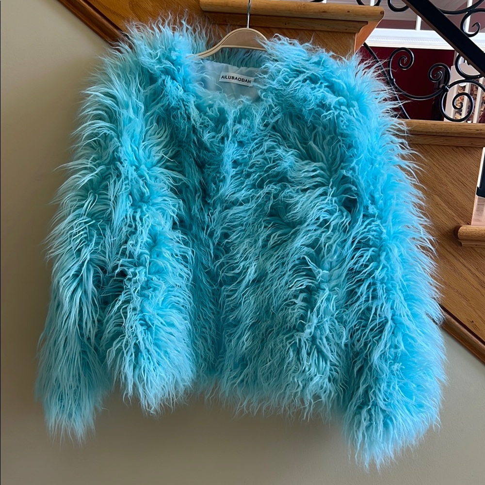 A.L.C. Babydoll Turquoise Faux-Fur Jacket